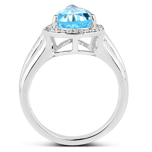 2.42 Carat Genuine Blue Topaz and White Topaz .925 Sterling Silver Ring