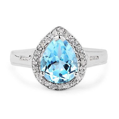 2.42 Carat Genuine Blue Topaz and White Topaz .925 Sterling Silver Ring