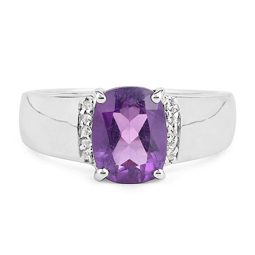 1.85 Carat Genuine  Amethyst and White Topaz .925 Sterling Silver Ring