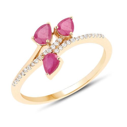 0.68 Carat Genuine Ruby and White Diamond 14K Yellow Gold Ring