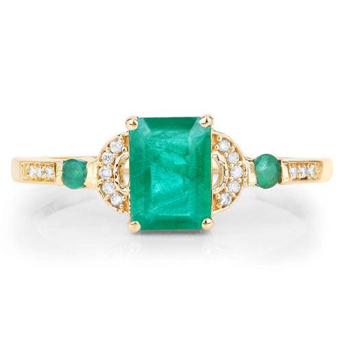 1.07 Carat Genuine Zambian Emerald and White Diamond 14K Yellow Gold Ring