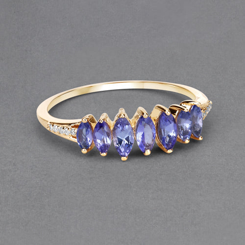 0.76 Carat Genuine Tanzanite and White Diamond 14K Yellow Gold Ring