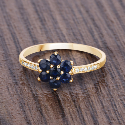 0.45 Carat Genuine Blue Sapphire and White Diamond 10K Yellow Gold Ring