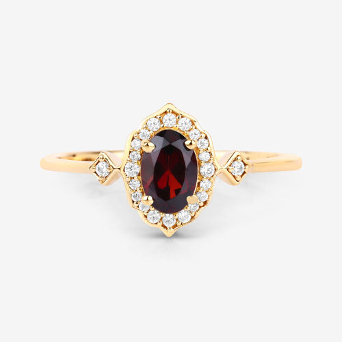 0.59 Carat Genuine Garnet and White Diamond 10K Yellow Gold Ring