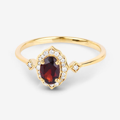 0.59 Carat Genuine Garnet and White Diamond 10K Yellow Gold Ring