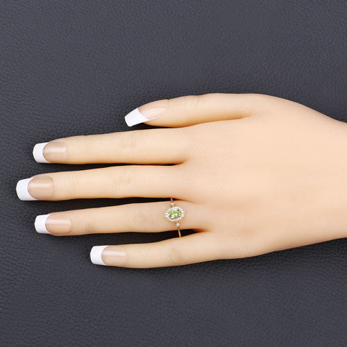 0.49 Carat Genuine Peridot and White Diamond 10K Yellow Gold Ring