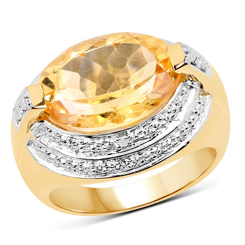 14K Yellow Gold Plated 5.06 Carat Genuine Citrine & White Diamond .925 Sterling Silver Ring