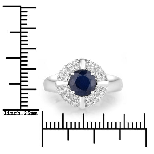 1.71 Carat Genuine Blue Sapphire and White Diamond 10K White Gold Ring