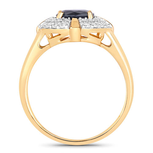 1.71 Carat Genuine Blue Sapphire and White Diamond 10K Yellow Gold Ring