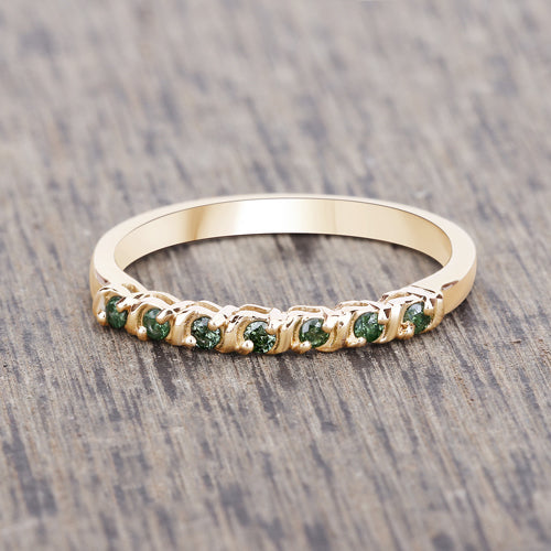 0.16 Carat Genuine Green Diamond 14K Yellow Gold Ring (I1-I2)