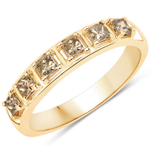 0.49 Carat Genuine Champagne Diamond 14K Yellow Gold Ring (I1-I2)