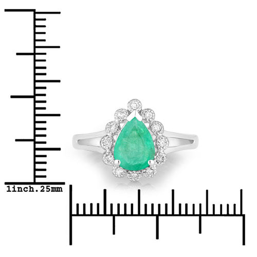 1.22 Carat Genuine Zambian Emerald and White Diamond 10K White Gold Ring
