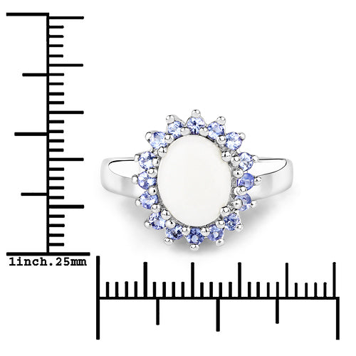2.26 Carat Genuine Opal and Tanzanite .925 Sterling Silver Ring