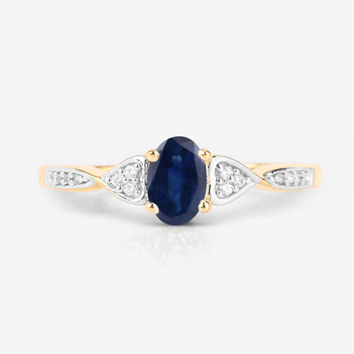 0.53 Carat Genuine Blue Sapphire and White Diamond 10K Yellow Gold Ring