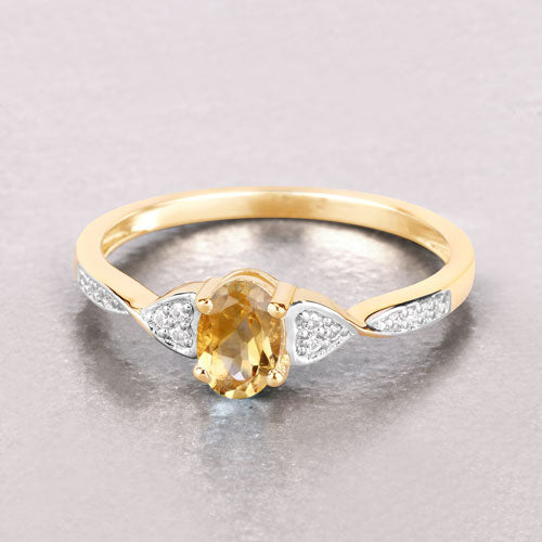 0.48 Carat Genuine Citrine and White Diamond 10K Yellow Gold Ring