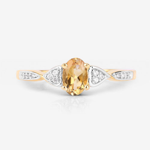 0.48 Carat Genuine Citrine and White Diamond 10K Yellow Gold Ring