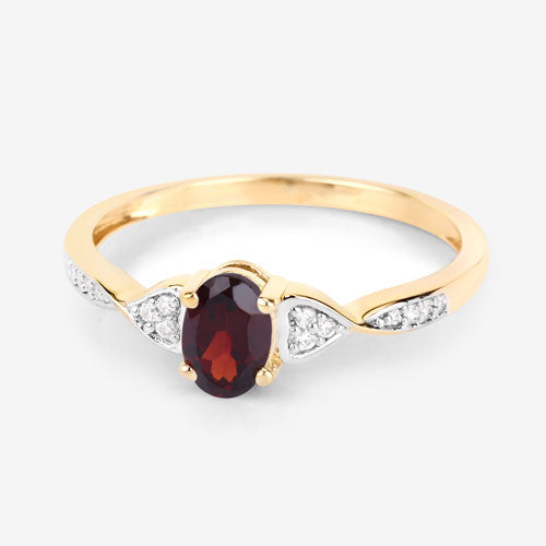 0.56 Carat Genuine Garnet and White Diamond 10K Yellow Gold Ring