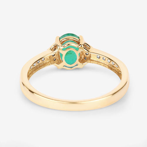 0.82 Carat Genuine Zambian Emerald and White Diamond 10K Yellow Gold Ring