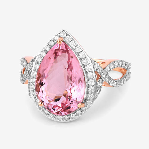 5.34 Carat Genuine Morganite and White Diamond 14K Rose Gold Ring