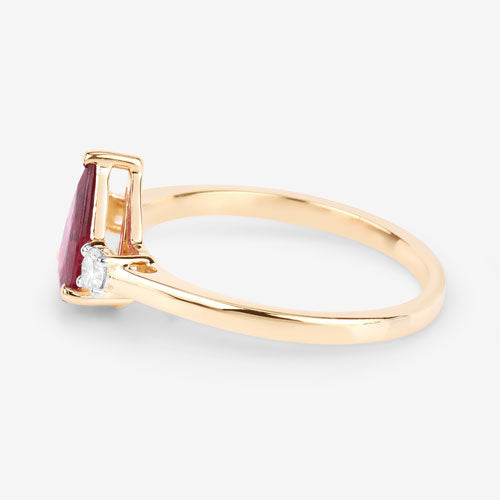 1.08 Carat Genuine Ruby and White Diamond 14K Yellow Gold Ring