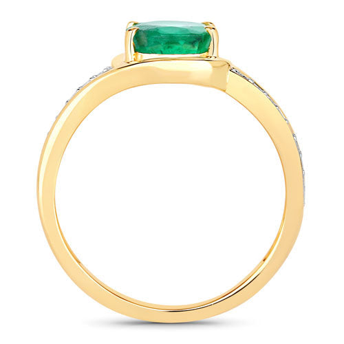 1.62 Carat Genuine Zambian Emerald and White Diamond 14K Yellow Gold Ring