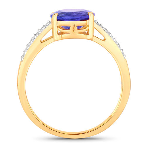 2.67 Carat Genuine Tanzanite and White Diamond 14K Yellow Gold Ring