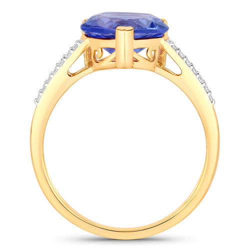 2.66 Carat Genuine Tanzanite and White Diamond 14K Yellow Gold Ring