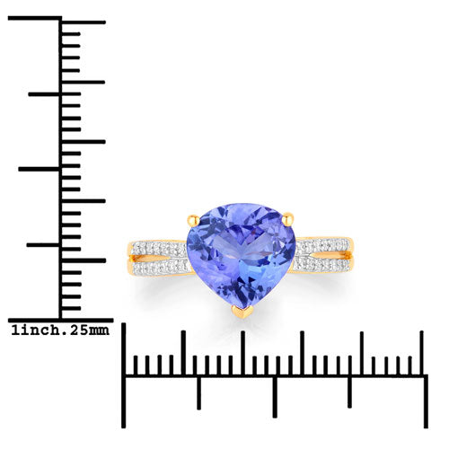 2.66 Carat Genuine Tanzanite and White Diamond 14K Yellow Gold Ring