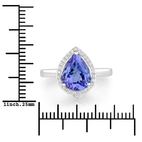 2.72 Carat Genuine Tanzanite and White Diamond 14K White Gold Ring