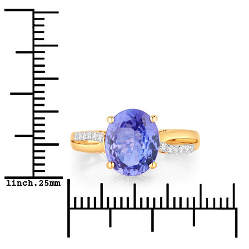 2.80 Carat Genuine Tanzanite and White Diamond 14K Yellow Gold Ring