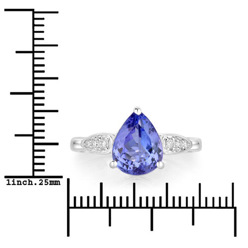 2.54 Carat Genuine Tanzanite and White Diamond 14K White Gold Ring