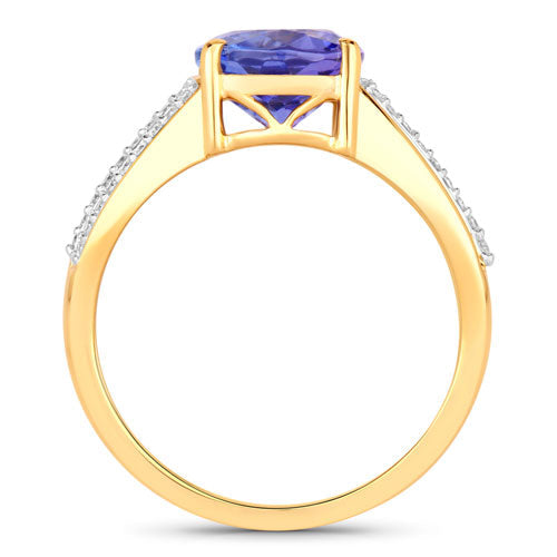 3.26 Carat Genuine Tanzanite and White Diamond 14K Yellow Gold Ring