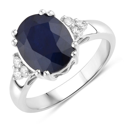 4.50 Carat Genuine Blue Sapphire and White Diamond 14K White Gold Ring