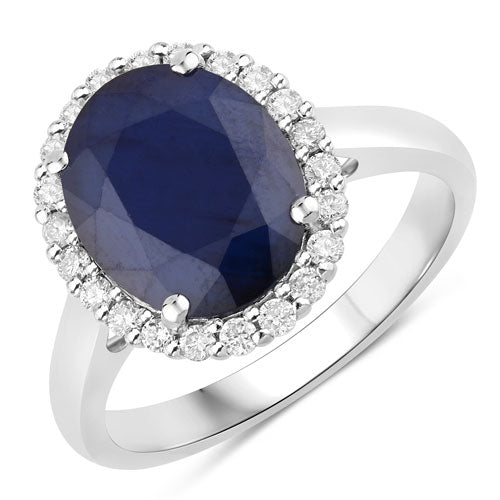 4.63 Carat Genuine Blue Sapphire and White Diamond 14K White Gold Ring