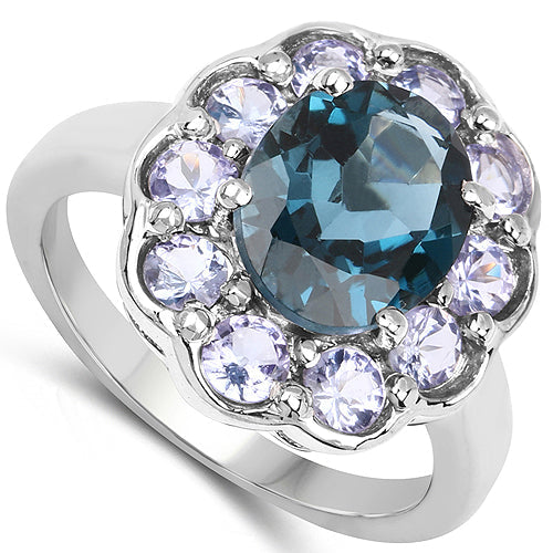 4.60 Carat Genuine London Blue Topaz and Tanzanite .925 Sterling Silver Ring