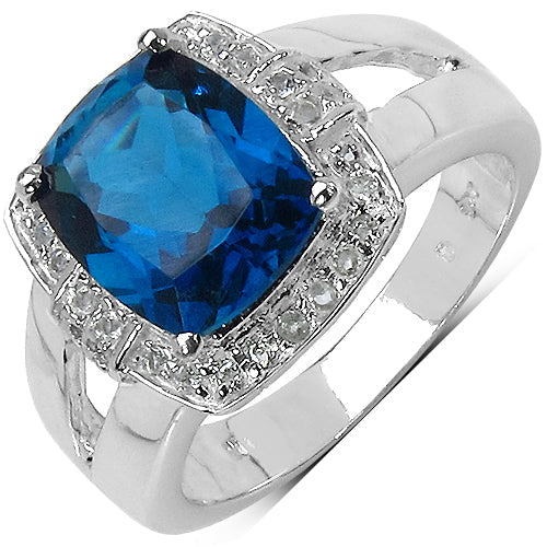 3.64 Carat Genuine London Blue Topaz and White Topaz .925 Sterling Silver Ring