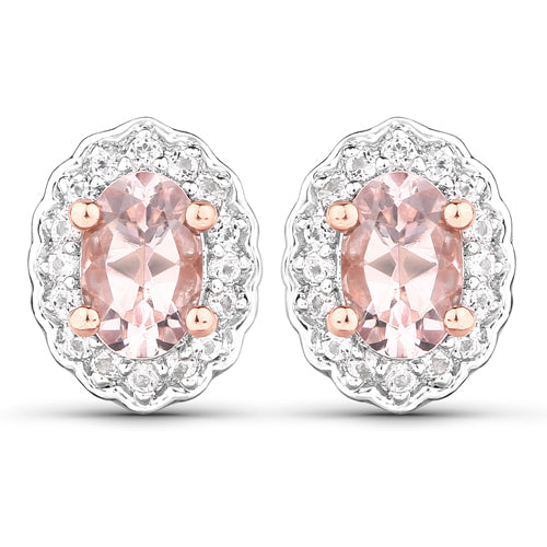 1.98 Carat Genuine Morganite and White Topaz .925 Sterling Silver 3 Piece Jewelry Set (Ring, Earrings, and Pendant w/ Chain)
