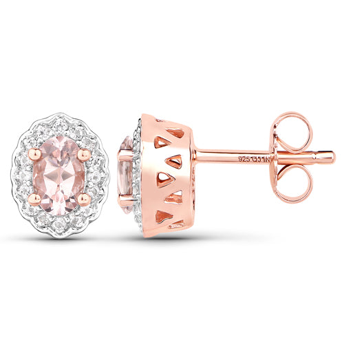 1.98 Carat Genuine Morganite and White Topaz .925 Sterling Silver 3 Piece Jewelry Set (Ring, Earrings, and Pendant w/ Chain)