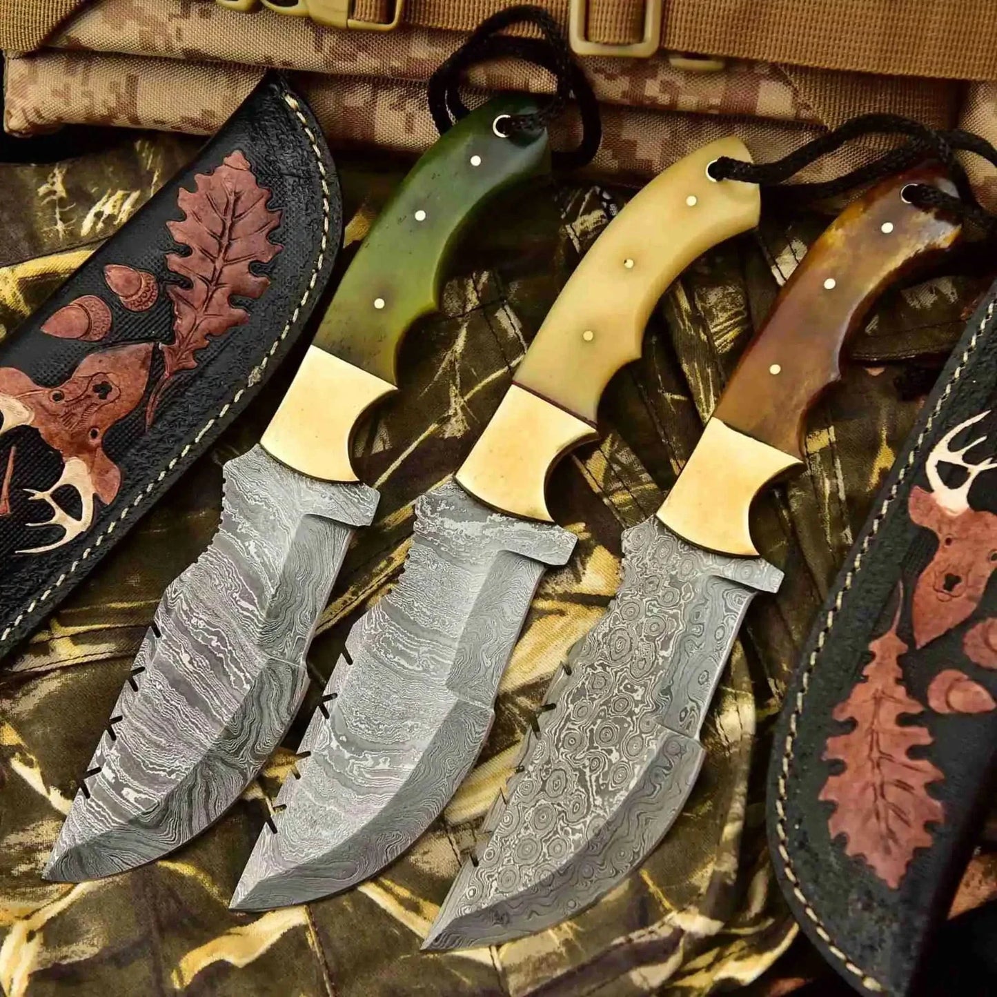 Damascus Steel Tracker Knife Multiple Handle Colors | JW SteelCrafts